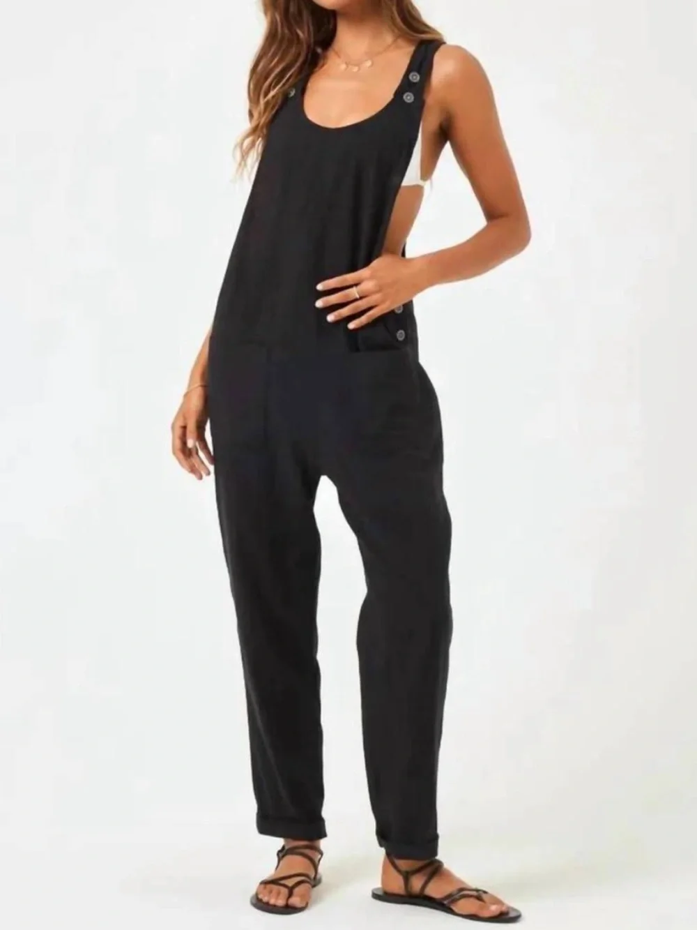 NEW L*SPACE Freya Jumpsuit Black Size XS Sleeveless Cotton NWT Casual Neutral